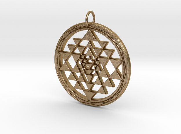 Fancy Sri Yantra Pendant Small in Polished Gold Steel: Small