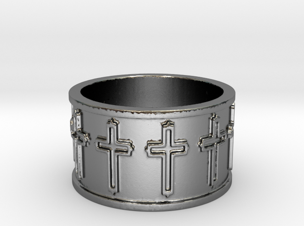 14 Cross Ring Solid V1 Ring Size 7.75 in Polished Silver