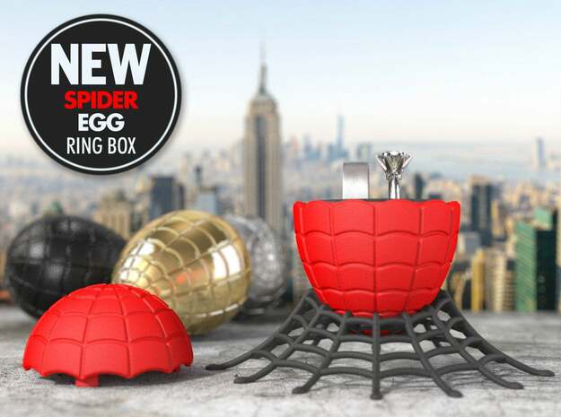 Spider (EGG) Ring Box - For Engagement or Proposal in Red Processed Versatile Plastic