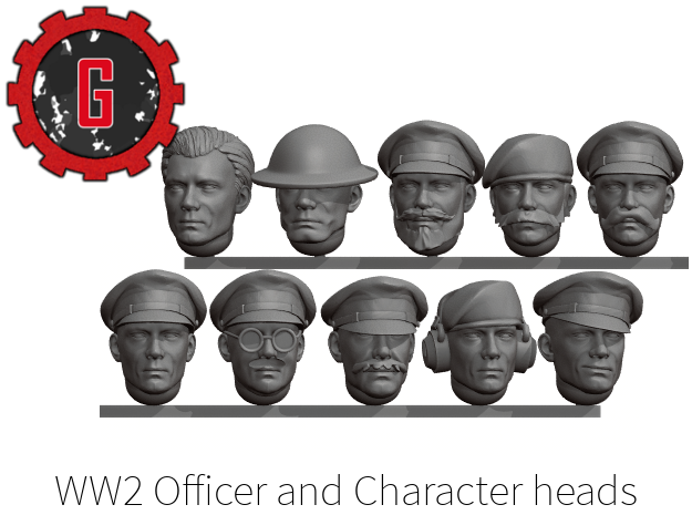 28mm heroic WW2 British Officer set (10 heads) in Tan Fine Detail Plastic: Small