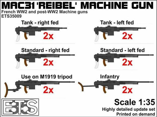 ETS35009 Reibel Machine Gun - 6 types, 2 of each in Smooth Fine Detail Plastic