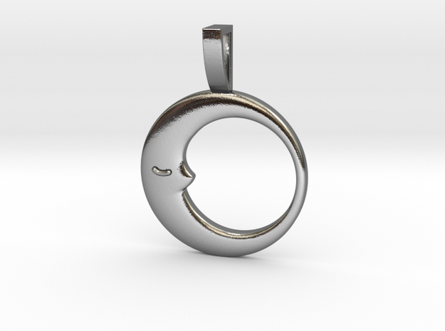 Sleeping Moon Circle Pendant in Polished Silver