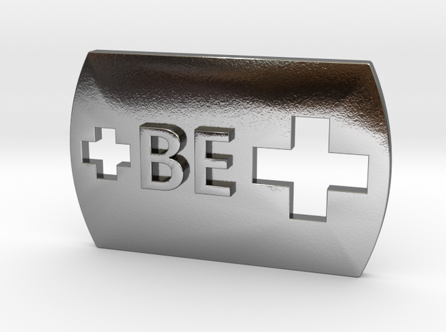 Be Positive BE + Dog Tag in Polished Silver