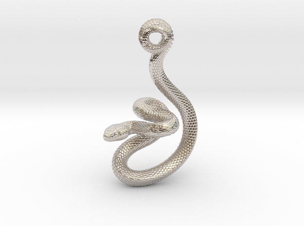 Snake Pendant_P03 in Rhodium Plated Brass