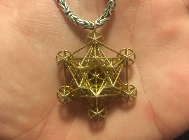 3d Metatron's cube pendant in Natural Brass