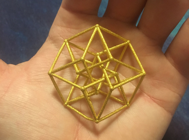 4d Hypercube  in Polished Gold Steel