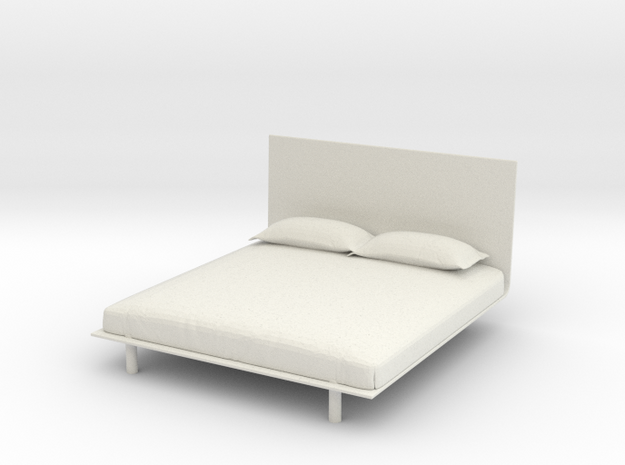 Modern Miniature 1:24 Bed in White Natural Versatile Plastic: 1:24