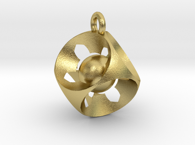 Captive Ball Cube Pendant in Natural Brass (Interlocking Parts)