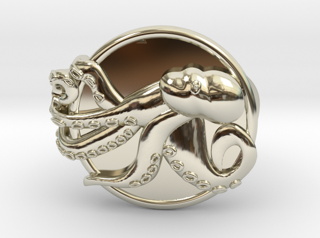 Playful Octopus Signet Ring Size 7.5 in 14k White Gold