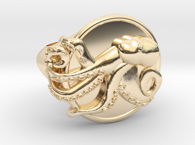 Playful Octopus Signet Ring Size 7.0 in 14K Yellow Gold