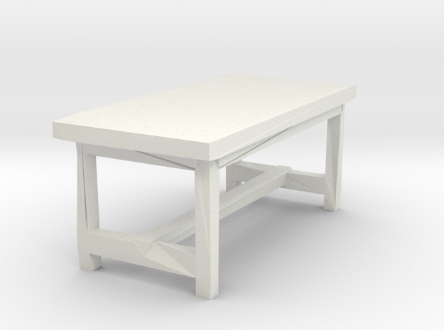 Miniature 1:48 Rustic Table in White Natural Versatile Plastic