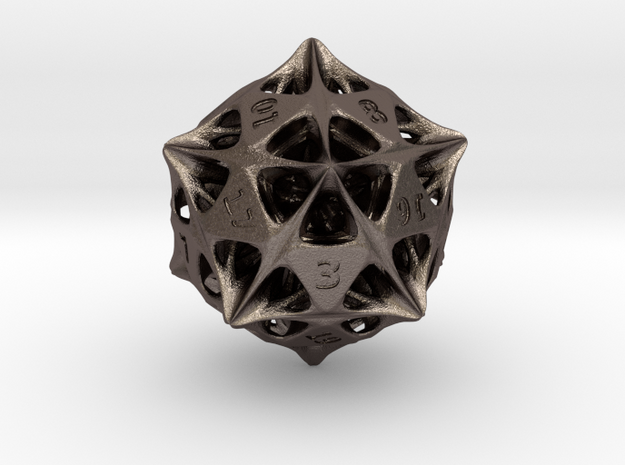 Alien Artefact D20 (Engraved Numbers) in Polished Bronzed-Silver Steel