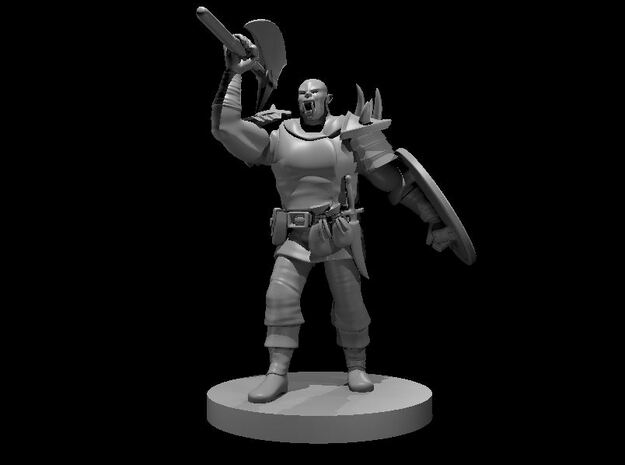 Half Orc Barbarian with Battle Axe & Shield in Tan Fine Detail Plastic