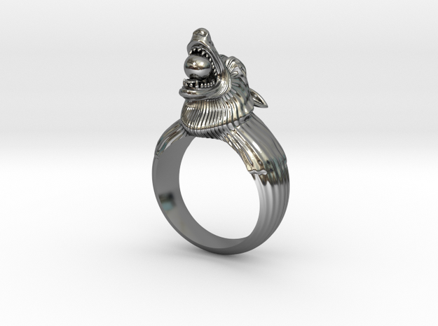 Ring Wolf in Fine Detail Polished Silver
