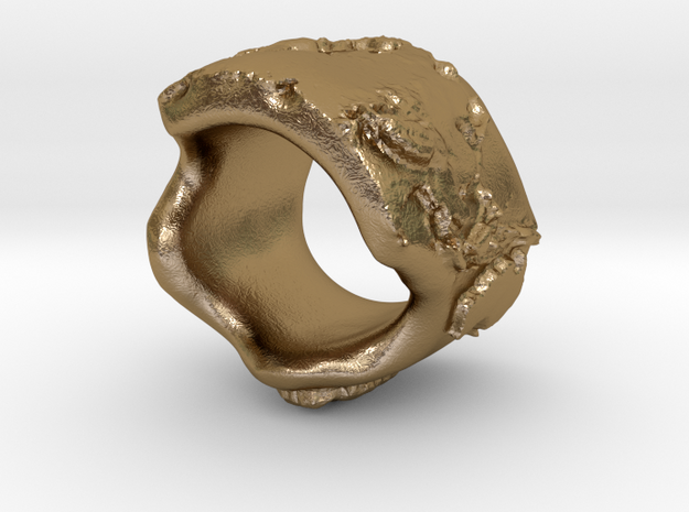 irregular earth ring with relief in Polished Gold Steel