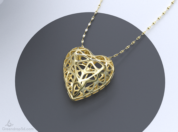 Voronoi heart Pendant in Rhodium Plated Brass