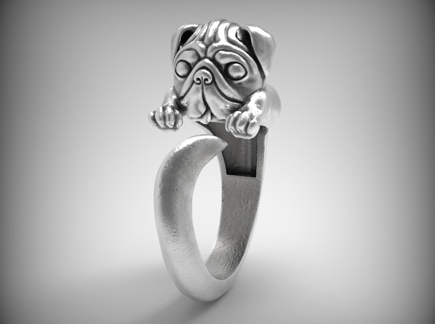Very cute "Pug" band for a pug lovers in Natural Silver