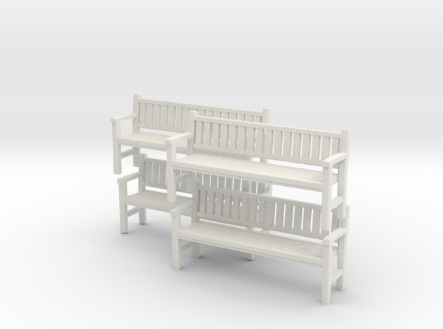 Park Bench x 4 - 4mm Scale in White Natural Versatile Plastic