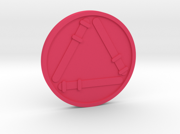 Three of Wands Coin in Pink Processed Versatile Plastic