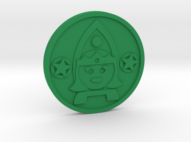Queen of Pentacles Coin in Green Processed Versatile Plastic