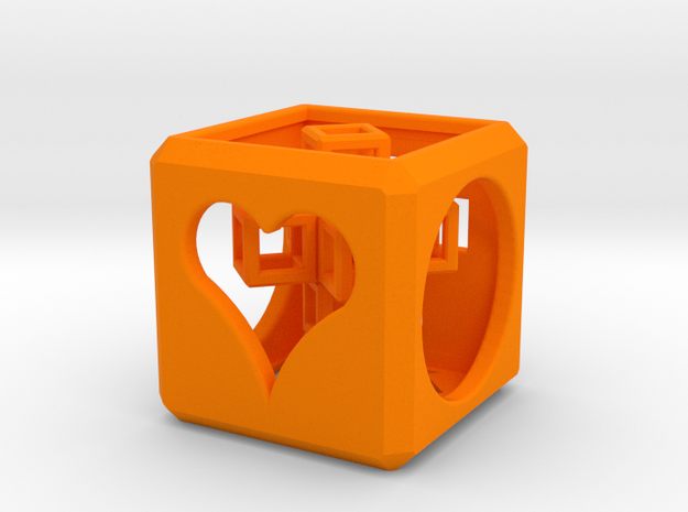 SCULPTURE: Love Cube (30mm) with Upright 3d-Cross in Orange Processed Versatile Plastic