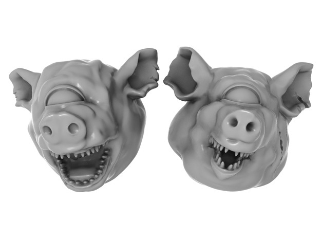 28mm Cyclops / Giant / Mutant / Demon Pig Heads in Clear Ultra Fine Detail Plastic