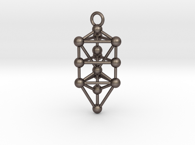 Triangular Tree of Life with Da'ath in Polished Bronzed-Silver Steel