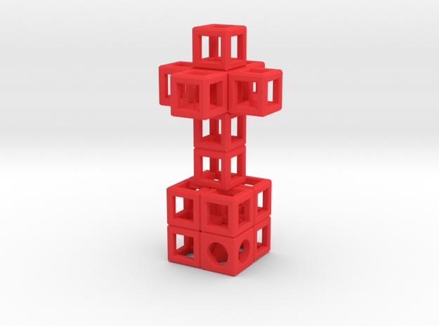 JEWELRY Pendant: Cross with Cube-Base (48 x 24mm) in Red Processed Versatile Plastic