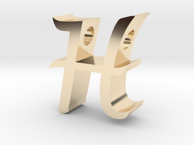 Letter H pendant in 14k Gold Plated Brass