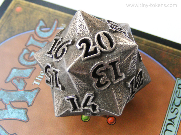 Faceted - Spindown d20 life counter dice in Polished Bronzed Silver Steel