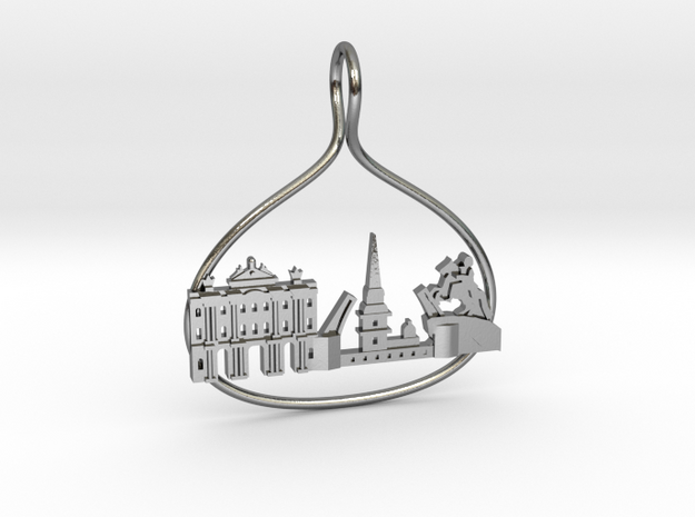 Sankt Petersburg Cityscape Skyline Pendant in Polished Silver