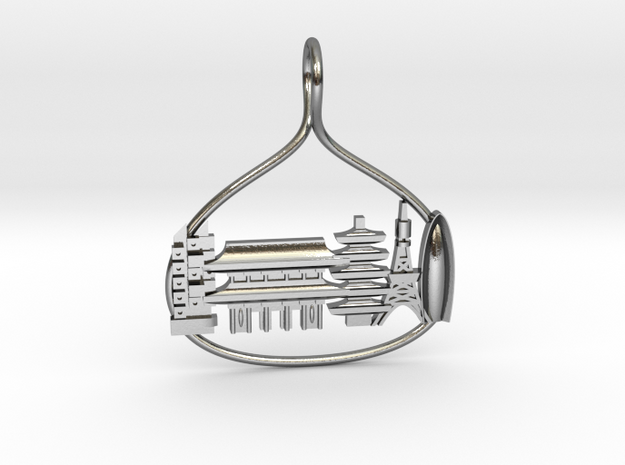 Tokyo Cityscape Skyline Pendant in Polished Silver