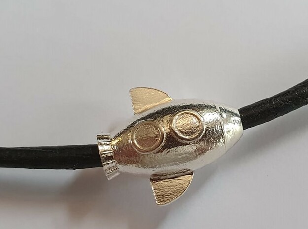 rocket bead / charm in Polished Gold Steel