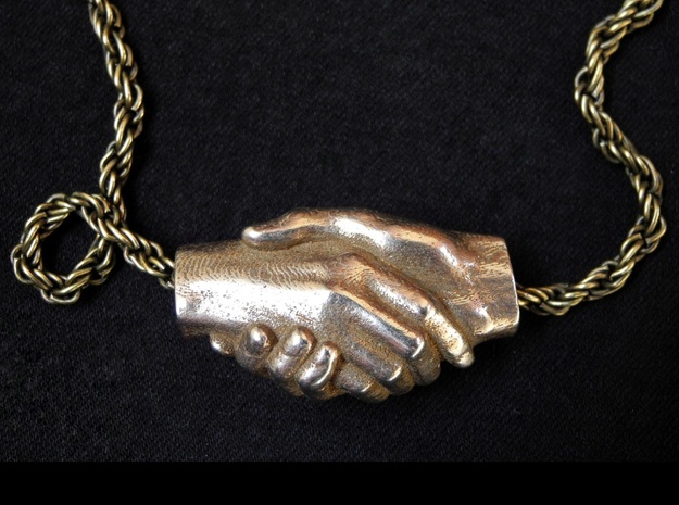 Handshake pendant (2.5cm, Small) in Polished Bronzed-Silver Steel