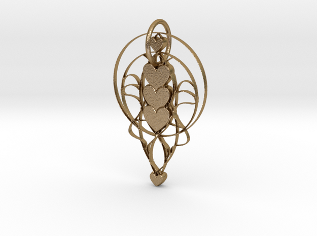 Trinity Heart Pendant in Polished Gold Steel: Medium