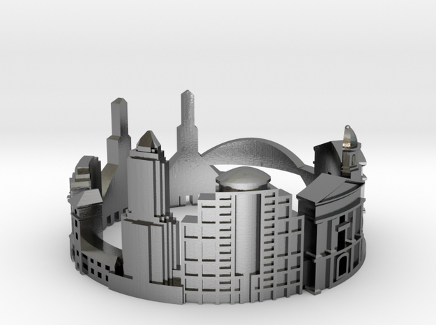 Portland - Skyline Cityscape Ring in Polished Silver: 8.5 / 58