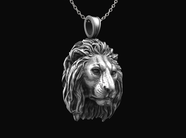Lion Head Pendant in Antique Silver
