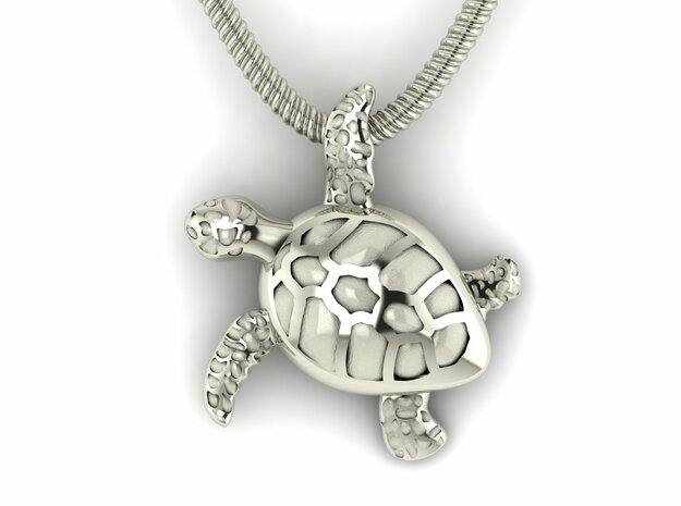 Sea turtle pendant in Fine Detail Polished Silver