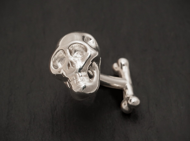 DD-Skull-Cufflinks "BROTHER`n`SISTER" in Fine Detail Polished Silver: Medium