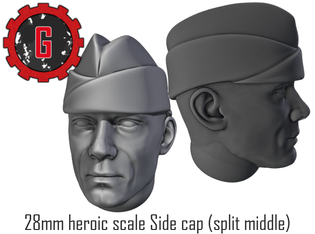 28mm Heroic Scale US Side Cap (split middle) in Tan Fine Detail Plastic: Small