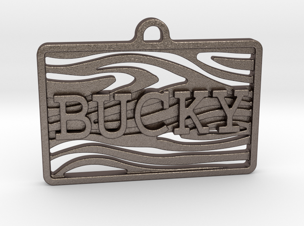 Woodgrain Dog Tag - with address in Polished Bronzed-Silver Steel