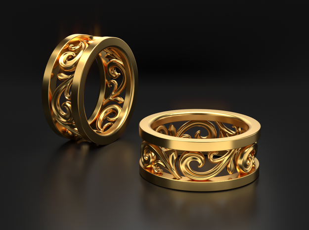 3D Open Scroll Ring in 14k Gold Plated Brass: 10 / 61.5