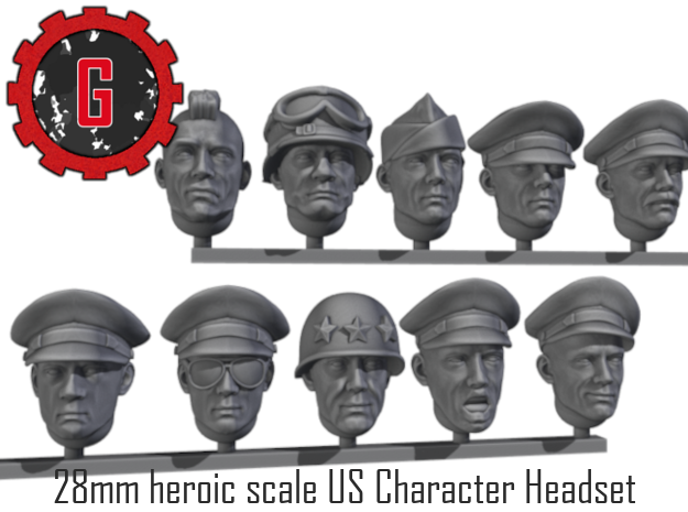28mm Heroic Scale US Officer and Character headset in Tan Fine Detail Plastic