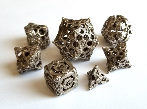 Bees Set Dice with D00 - Balanced in Polished Bronzed-Silver Steel