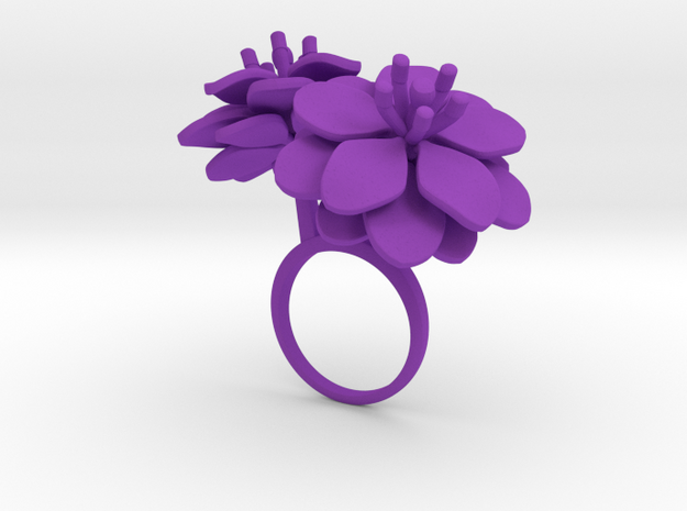 Ring with two large flowers of the Anemone R in Purple Processed Versatile Plastic: 7.25 / 54.625