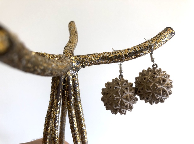 Geodesic Star Earrings in Polished Bronzed-Silver Steel