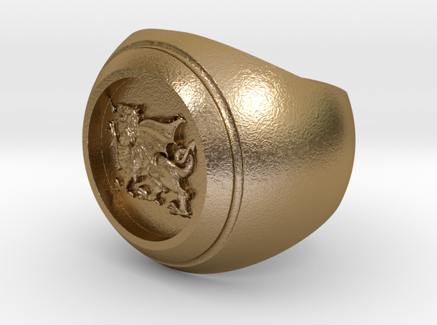 Welsh Dragon Signet Ring in Polished Gold Steel