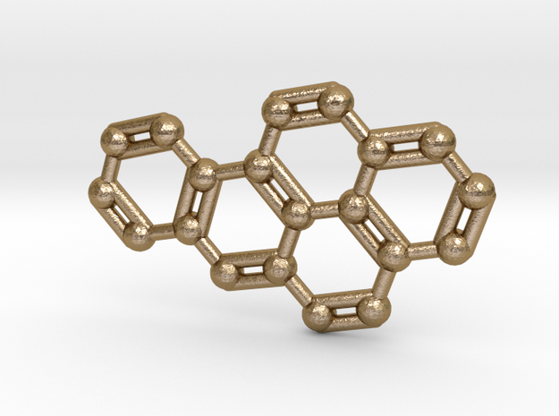 Benzo[a]pyrene Molecule Necklace Keychain in Polished Gold Steel