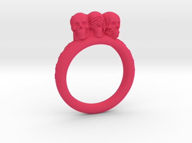 Hear-see-speak no evil Skull ring in Pink Processed Versatile Plastic: 1.5 / 40.5