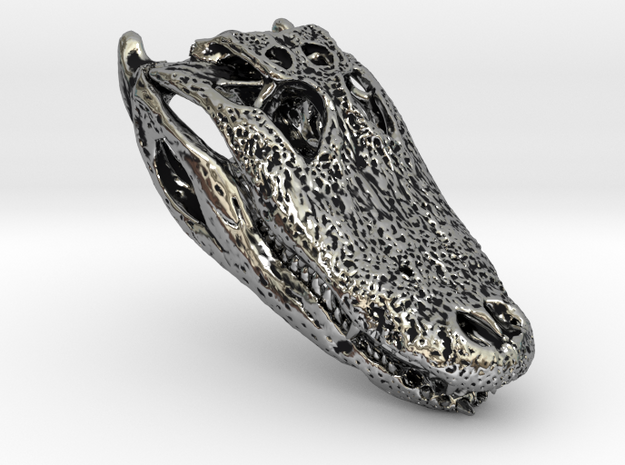 Crocodile_skull_pendant in Antique Silver